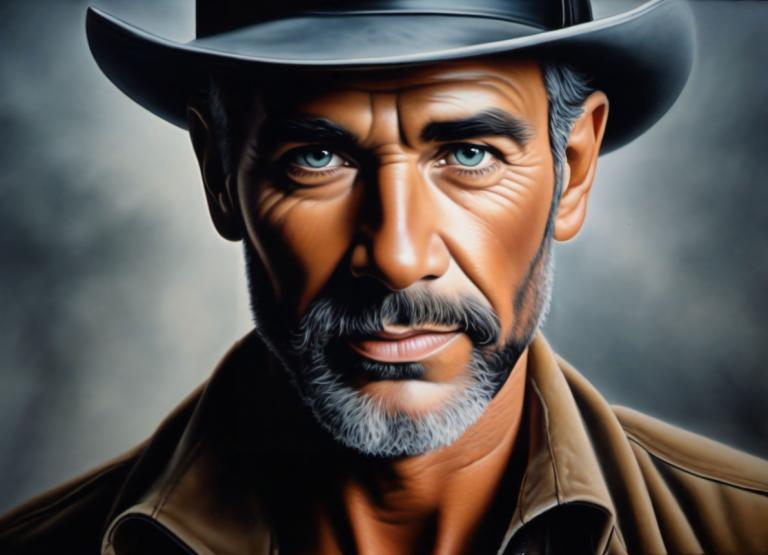 Airbrush Art,Airbrush Art, People, man, 1boy, male focus, solo, facial hair, realistic, hat, beard, manly