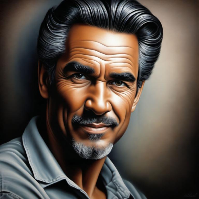 Airbrush Art,Airbrush Art, People, man, 1boy, male focus, facial hair, solo, black hair, realistic, mustache