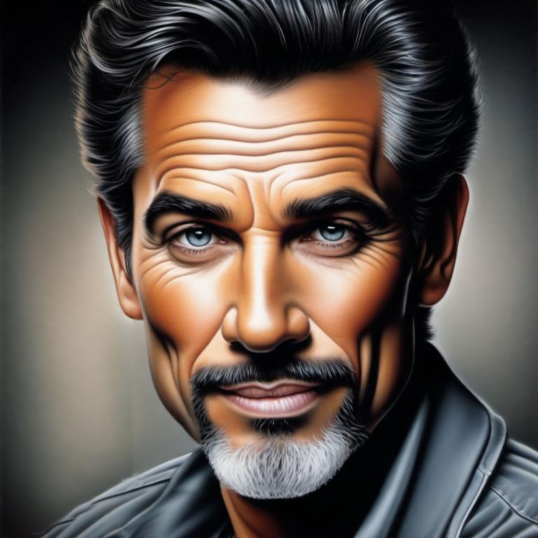 Airbrush Art,Airbrush Art, People, man, 1boy, male focus, solo, facial hair, black hair, realistic, beard