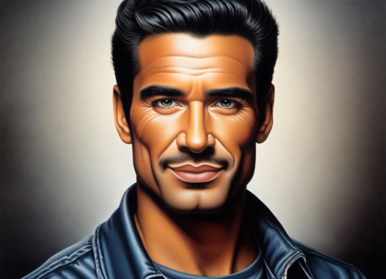 Airbrush Art,Airbrush Art, People, man, 1boy, solo, male focus, black hair, realistic, jacket, facial hair