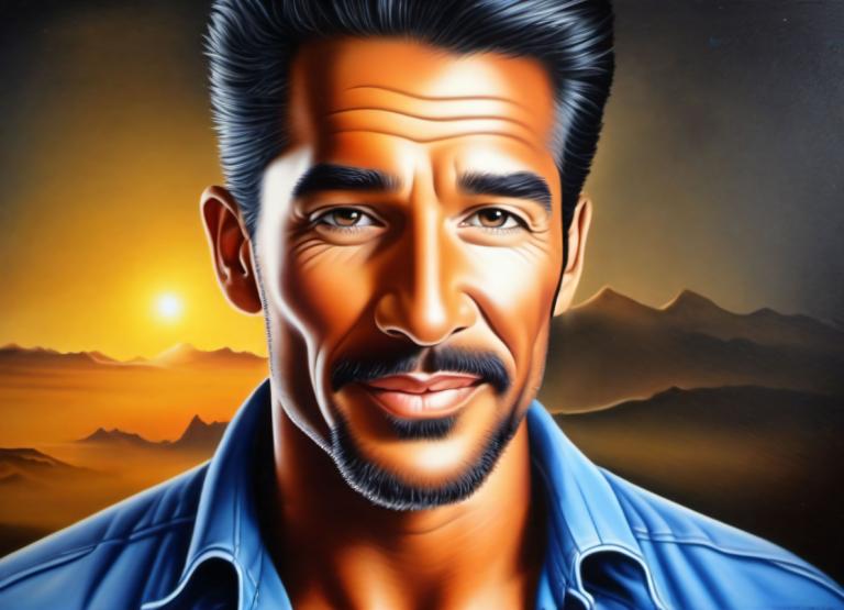 Airbrush Art,Airbrush Art, People, man, 1boy, male focus, solo, facial hair, black hair, realistic