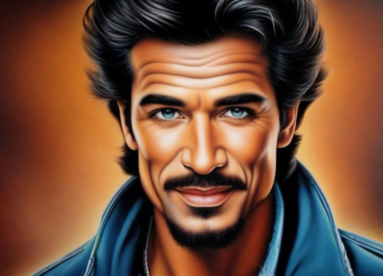 Airbrush Art,Airbrush Art, People, man, 1boy, male focus, solo, facial hair, black hair, blue eyes, mustache