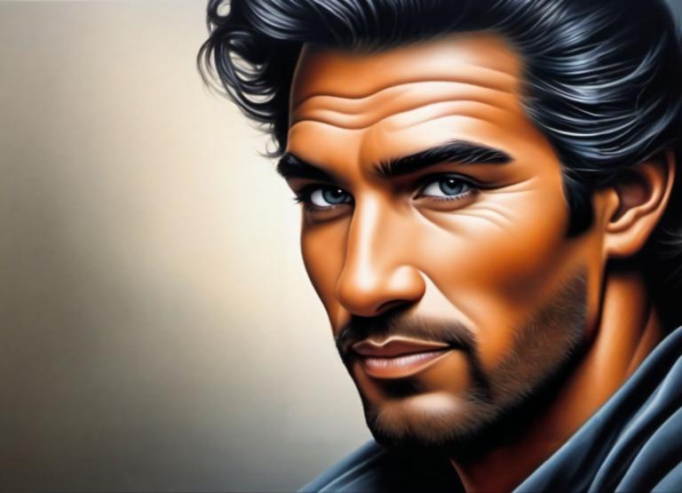 Airbrush Art,Airbrush Art, People, man, 1boy, solo, male focus, facial hair, black hair, beard, realistic