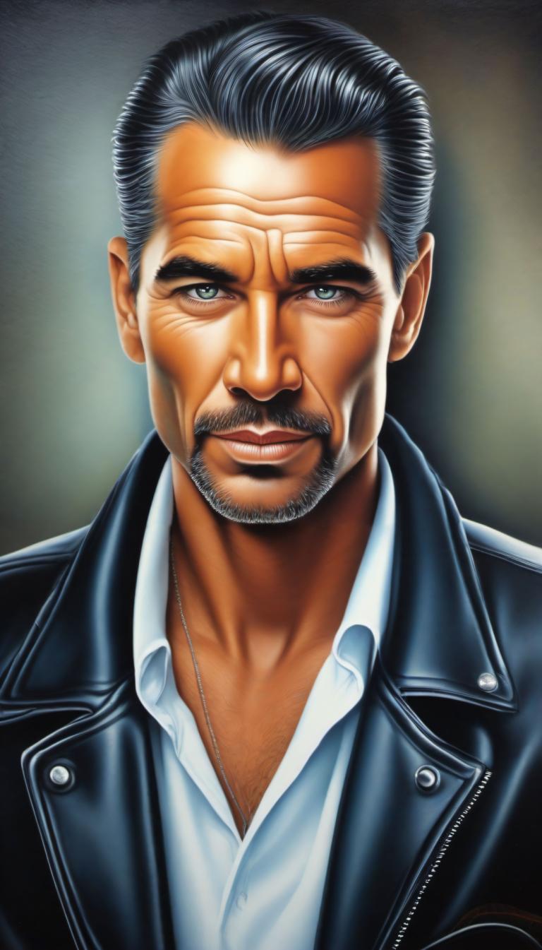 Airbrush Art,Airbrush Art, People, man, 1boy, male focus, leather, leather jacket, solo, realistic