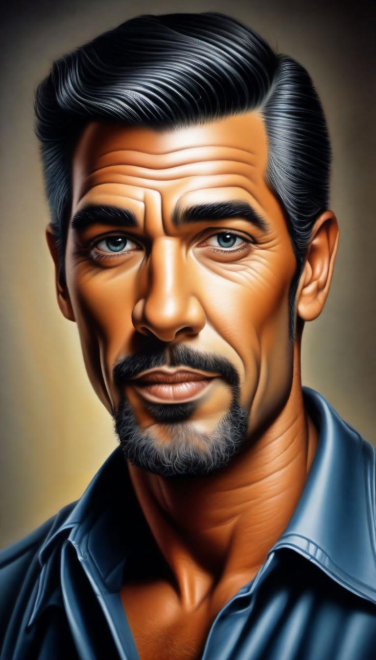 Airbrush Art,Airbrush Art, People, man, 1boy, male focus, solo, facial hair, realistic, black hair, beard