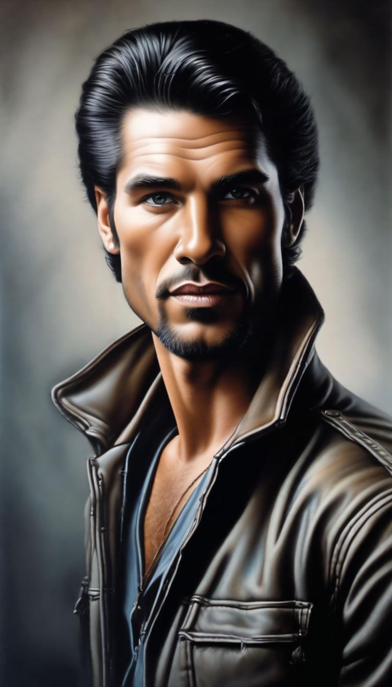 Airbrush Art,Airbrush Art, People, man, 1boy, solo, male focus, realistic, black hair, leather jacket