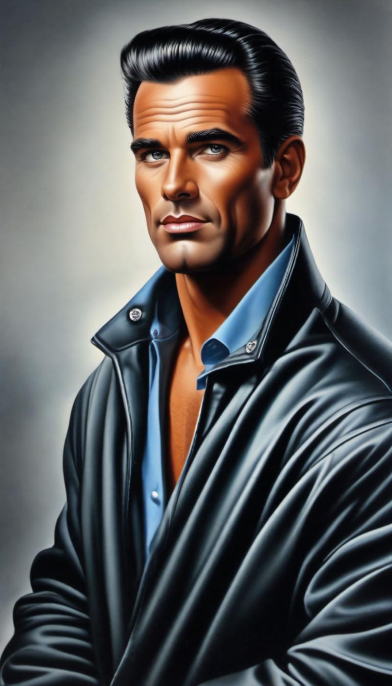 Airbrush Art,Airbrush Art, People, man, 1boy, male focus, solo, black hair, realistic, jacket, upper body