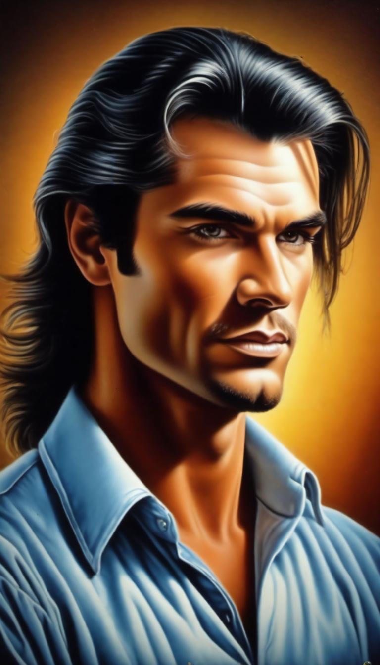 Airbrush Art,Airbrush Art, People, man, solo, male focus, 1boy, facial hair, black hair, realistic, shirt