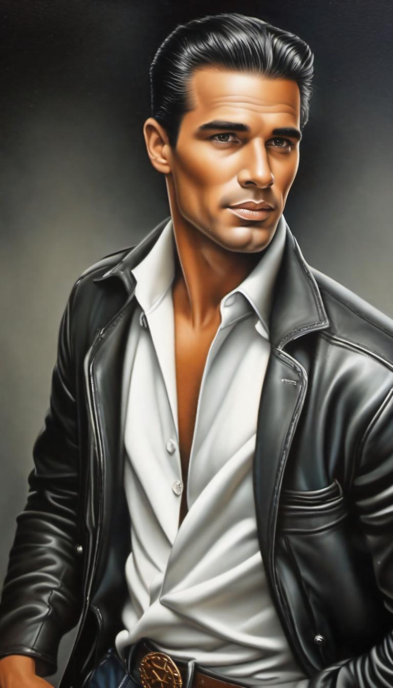 Airbrush Art,Airbrush Art, People, man, male focus, solo, 1boy, leather, black hair, leather jacket, jacket