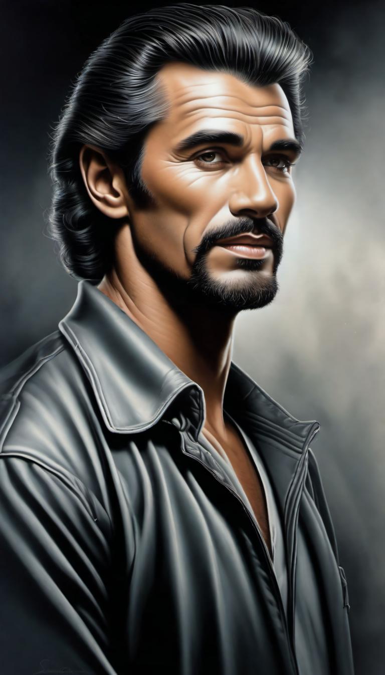 Airbrush Art,Airbrush Art, People, man, 1boy, solo, male focus, facial hair, black hair, realistic, beard