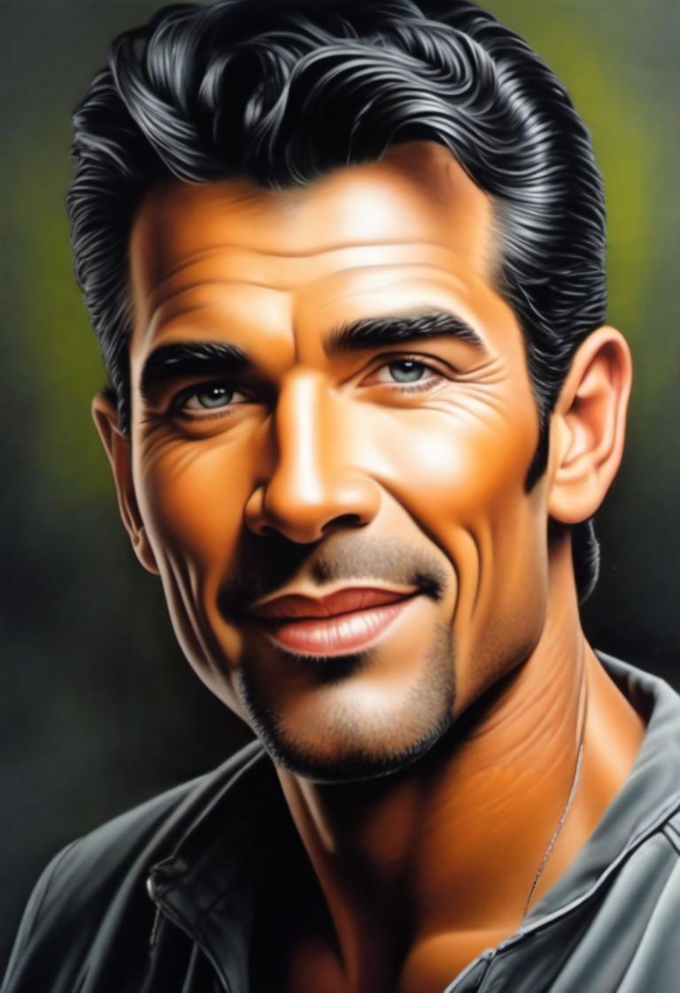 Airbrush Art,Airbrush Art, People, man, 1boy, male focus, solo, black hair, realistic, facial hair, smile