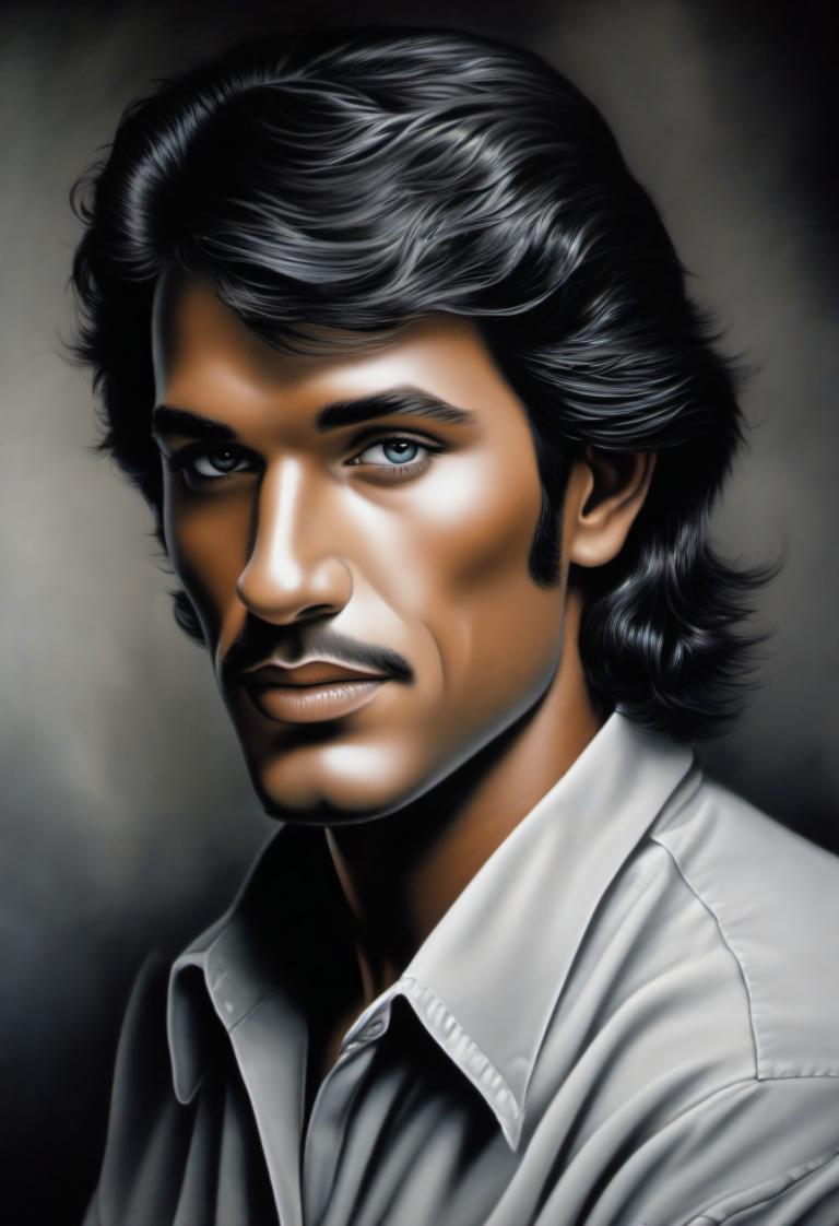 Airbrush Art,Airbrush Art, People, man, 1boy, solo, male focus, black hair, realistic, shirt, facial hair