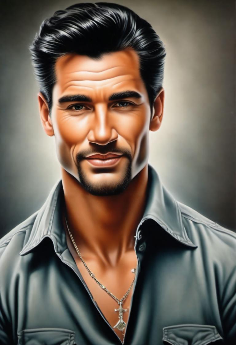 Airbrush Art,Airbrush Art, People, man, 1boy, male focus, solo, facial hair, realistic, cross, black hair