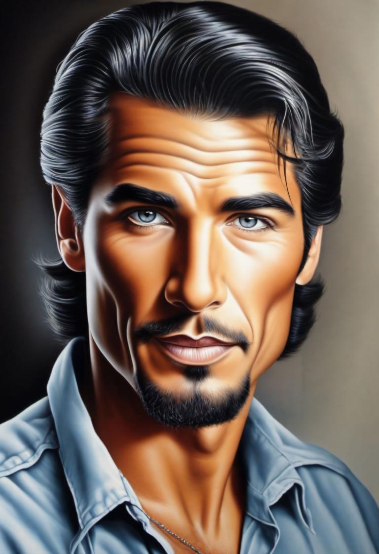 Airbrush Art,Airbrush Art, People, man, 1boy, male focus, solo, facial hair, realistic, black hair, jewelry