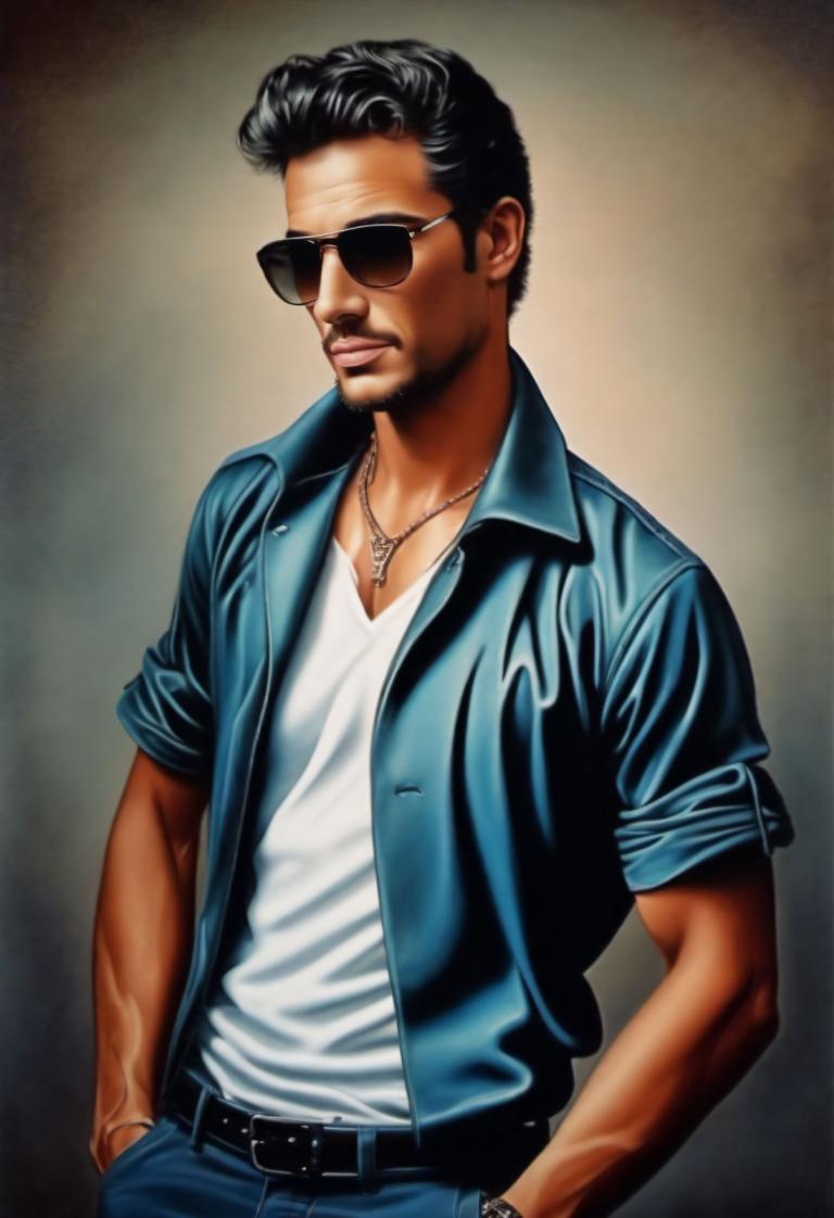 Airbrush Art,Airbrush Art, People, man, 1boy, male focus, solo, sunglasses, black hair, jewelry, watch