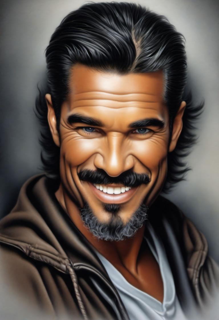 Airbrush Art,Airbrush Art, People, man, 1boy, solo, male focus, facial hair, black hair, mustache, beard