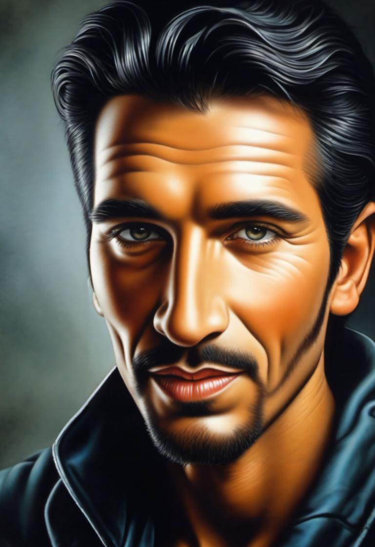 Airbrush Art,Airbrush Art, People, man, 1boy, solo, male focus, facial hair, black hair, realistic, manly