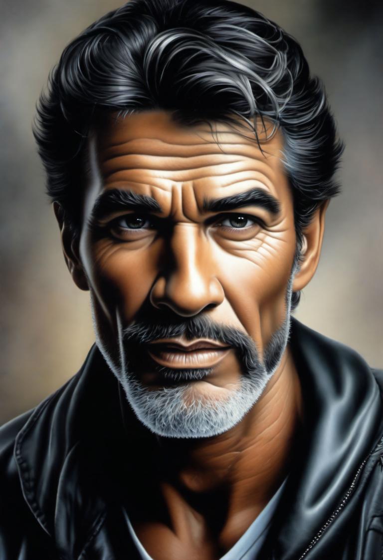 Airbrush Art,Airbrush Art, People, man, 1boy, solo, male focus, facial hair, black hair, realistic