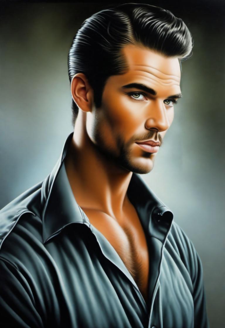 Airbrush Art,Airbrush Art, People, man, 1boy, male focus, solo, facial hair, realistic, black hair