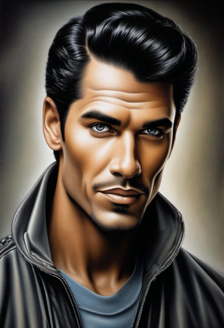 Airbrush Art,Airbrush Art, People, man, 1boy, solo, male focus, black hair, facial hair, jacket, realistic