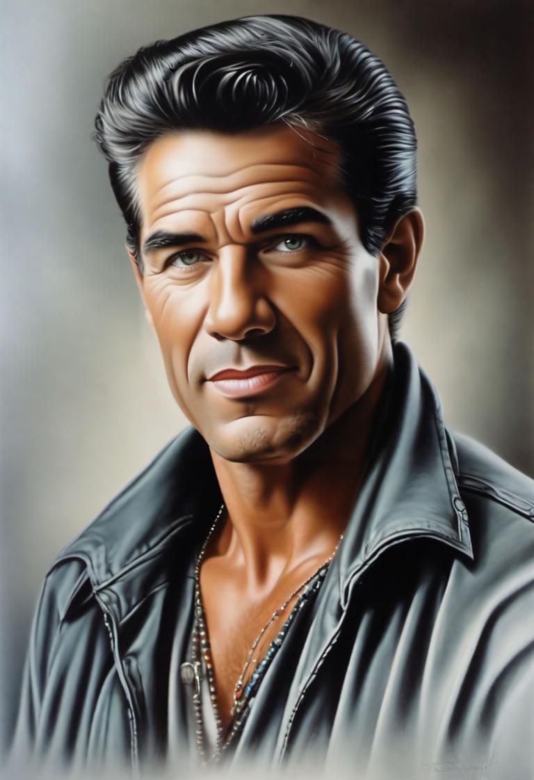 Airbrush Art,Airbrush Art, People, man, solo, 1boy, male focus, realistic, black hair, jacket, facial hair