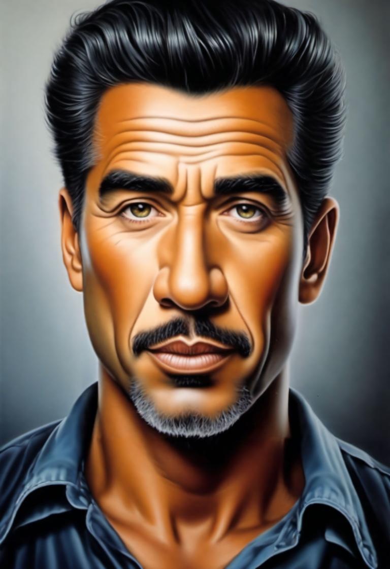 Airbrush Art,Airbrush Art, People, man, 1boy, male focus, solo, facial hair, black hair, realistic, mustache