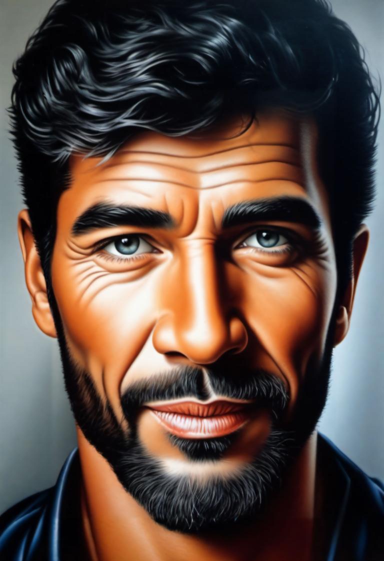 Airbrush Art,Airbrush Art, People, man, 1boy, male focus, solo, facial hair, black hair, realistic, beard