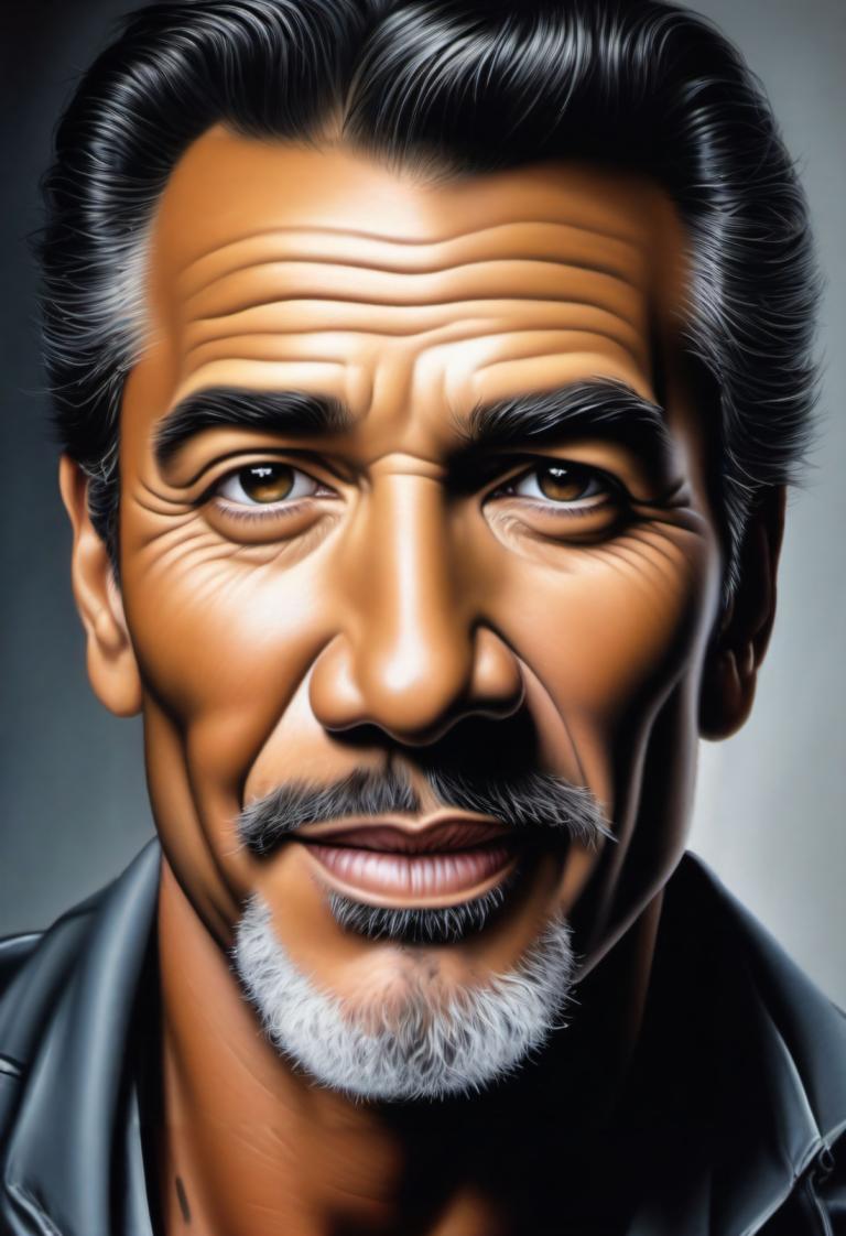 Airbrush Art,Airbrush Art, People, man, 1boy, male focus, solo, facial hair, black hair, realistic