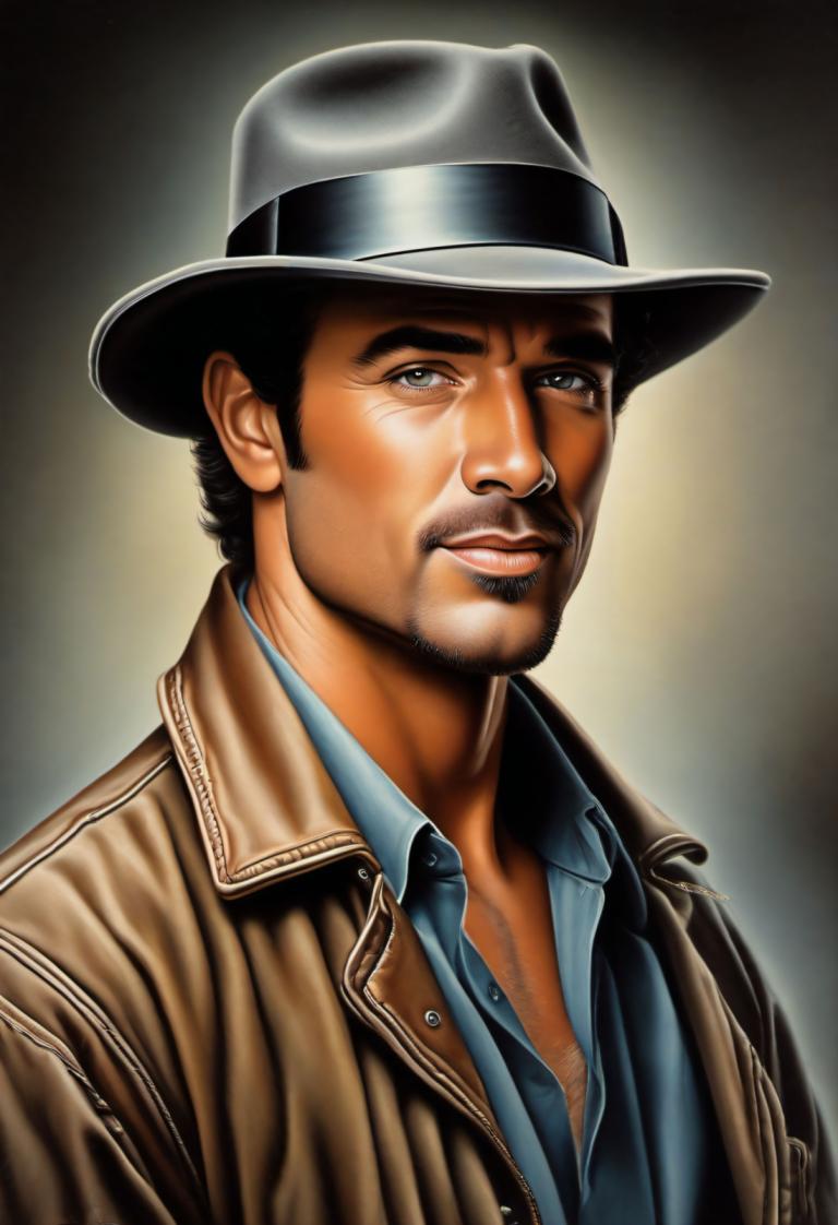 Airbrush Art,Airbrush Art, People, man, 1boy, male focus, solo, realistic, hat, facial hair, manly, jacket