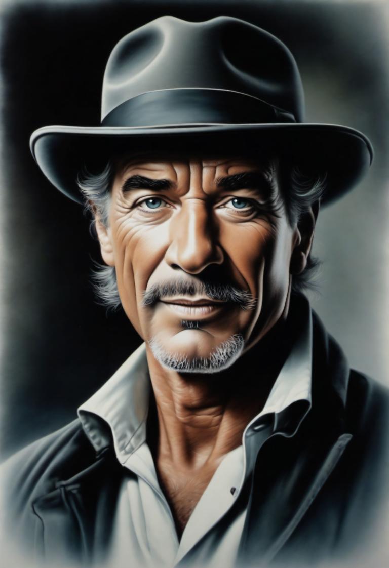 Airbrush Art,Airbrush Art, människor, man, 1 pojke, solo, manligt fokus, hatt, ansiktshår, realistisk, manlig