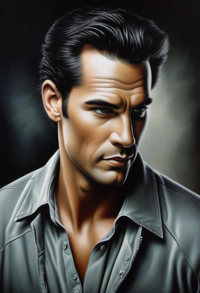 Airbrush Art,Airbrush Art, People, man, solo, male focus, 1boy, black hair, realistic, shirt, manly