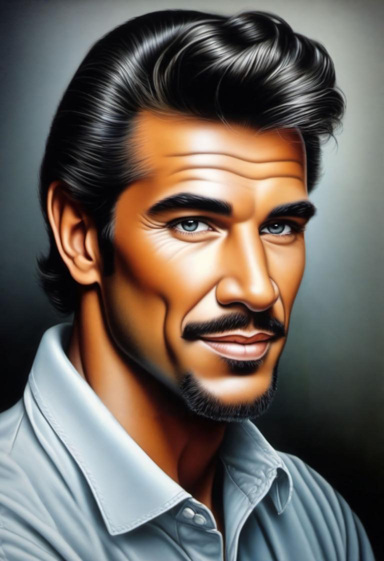 Airbrush Art,Airbrush Art, People, man, 1boy, solo, male focus, facial hair, black hair, mustache, realistic