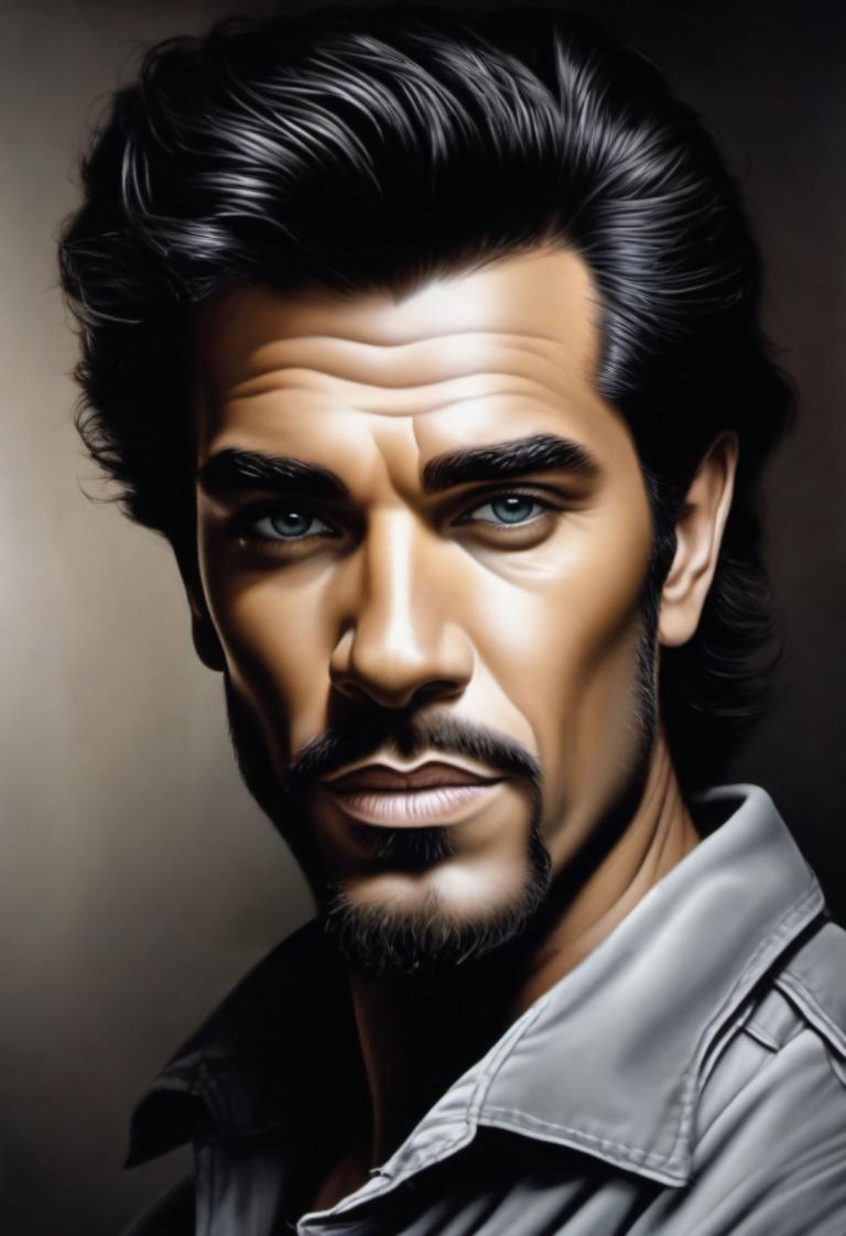 Airbrush Art,Airbrush Art, People, man, 1boy, solo, male focus, facial hair, black hair, realistic, manly