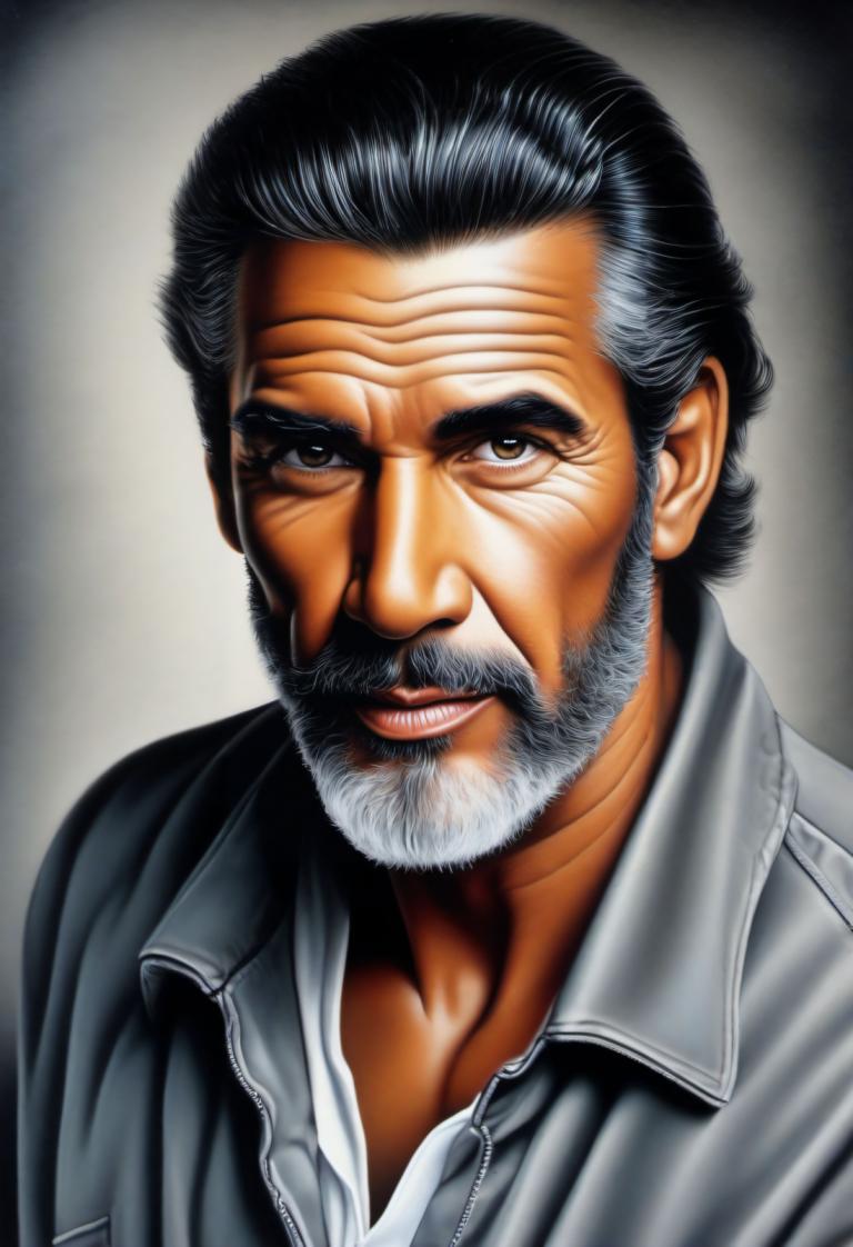 Airbrush Art,Airbrush Art, People, man, 1boy, male focus, solo, facial hair, beard, black hair, realistic