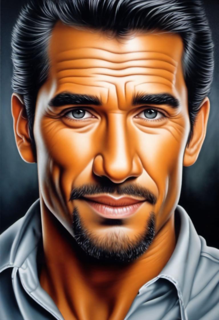 Airbrush Art,Airbrush Art, People, man, 1boy, male focus, solo, facial hair, black hair, realistic, mustache