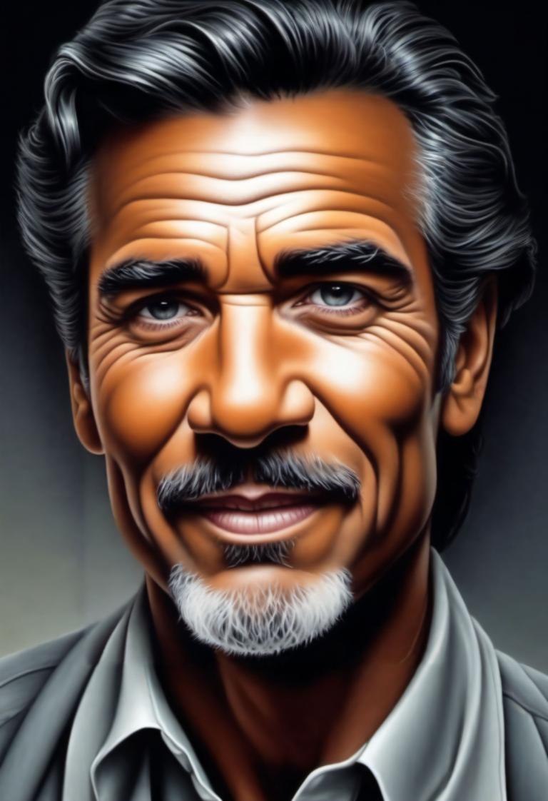 Airbrush Art,Airbrush Art, People, man, 1boy, male focus, solo, facial hair, black hair, mustache, realistic