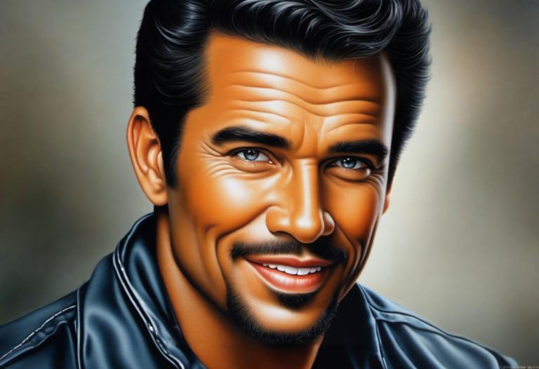 Airbrush Art,Airbrush Art, People, man, 1boy, male focus, solo, realistic, facial hair, black hair, smile