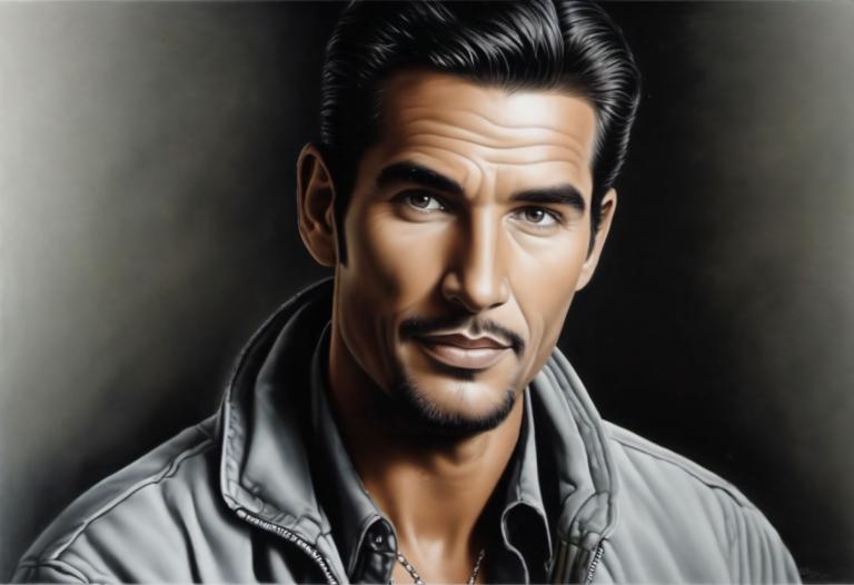 Airbrush Art,Airbrush Art, People, man, 1boy, solo, male focus, black hair, facial hair, realistic