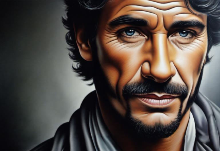 Airbrush Art,Airbrush Art, People, man, 1boy, solo, male focus, facial hair, realistic, black hair, blue eyes