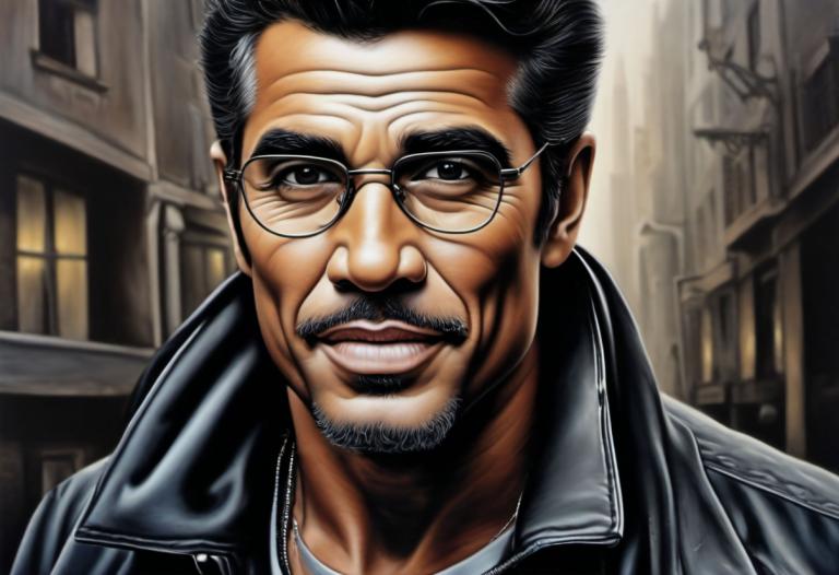 Airbrush Art,Airbrush Art, People, man, 1boy, male focus, solo, facial hair, glasses, realistic, black hair