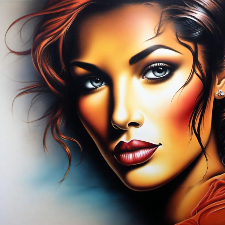 Airbrush Art,Airbrush Art, People, woman, 1girl, solo, earrings, jewelry, blue eyes, lips, brown hair