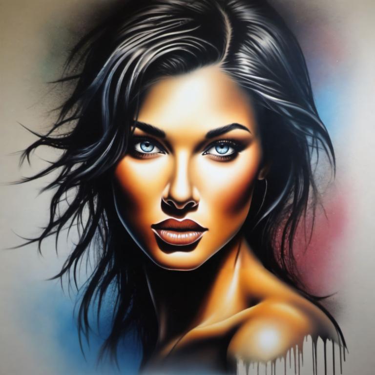 Airbrush Art,Airbrush Art, Ihmiset, nainen, 1 tyttö, yksin, mustat hiukset, siniset silmät, huulet, muotokuva