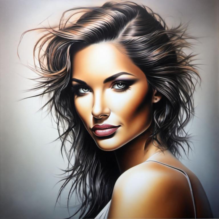 Airbrush Art,Airbrush Art, People, woman, 1girl, solo, black hair, realistic, lips, looking at viewer