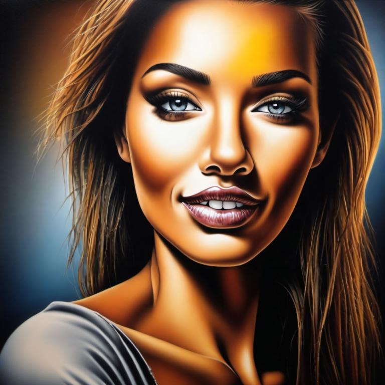 Airbrush Sanatı,Airbrush Sanatı, İnsanlar, kadın, 1kız, solo, uzun saç, gülümsemek, gerçekçi, Mavi gözlü