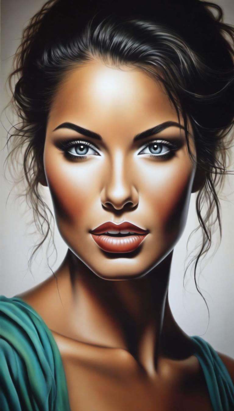 Airbrush Sanatı,Airbrush Sanatı, İnsanlar, kadın, 1kız, solo, siyah saç, gerçekçi, dudaklar, Mavi gözlü