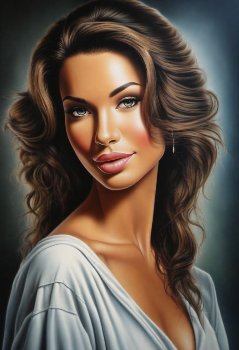 Airbrush Art,Airbrush Art, People, woman, 1girl, solo, realistic, brown hair, earrings, jewelry, long hair