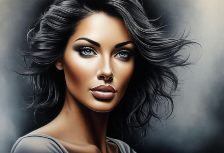 Airbrush Sanatı,Airbrush Sanatı, İnsanlar, kadın, 1kız, solo, siyah saç, gerçekçi, dudaklar, Vesika