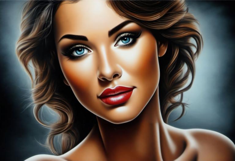 Airbrush Sanatı,Airbrush Sanatı, İnsanlar, kadın, 1kız, solo, Mavi gözlü, kahverengi saç, makyaj yapmak, ruj