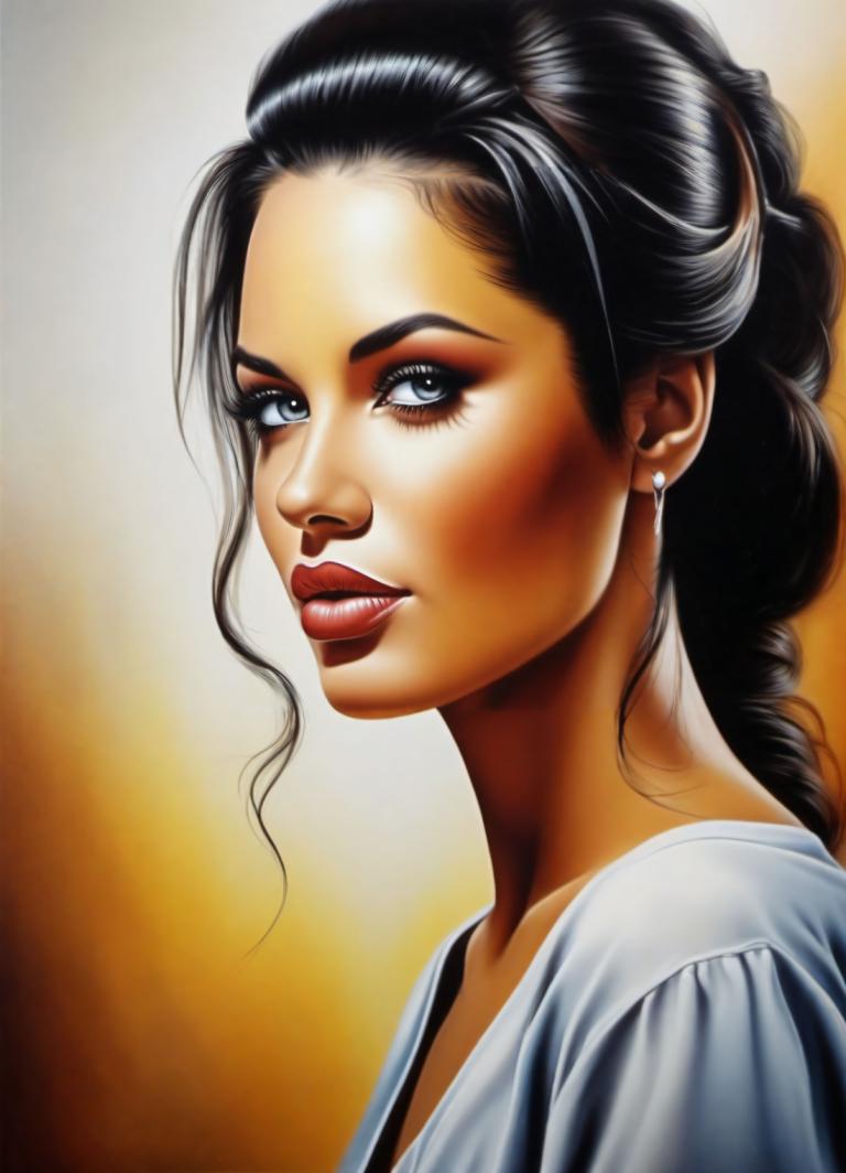 Airbrush Art,Airbrush Art, People, woman, 1girl, solo, jewelry, earrings, black hair, realistic, braid