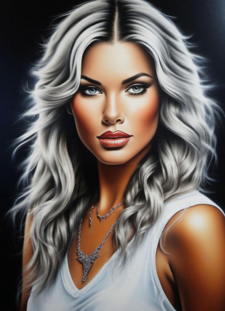 Airbrush Art,Airbrush Art, Ljudje, ženska, 1 dekle, solo, nakit, ogrlica, realističen, dolgi lasje, ustnice